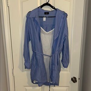 Blue Striped Shirt Dress with Belt